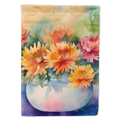 Chrysanthèmes dans un drapeau de maison aquarelle