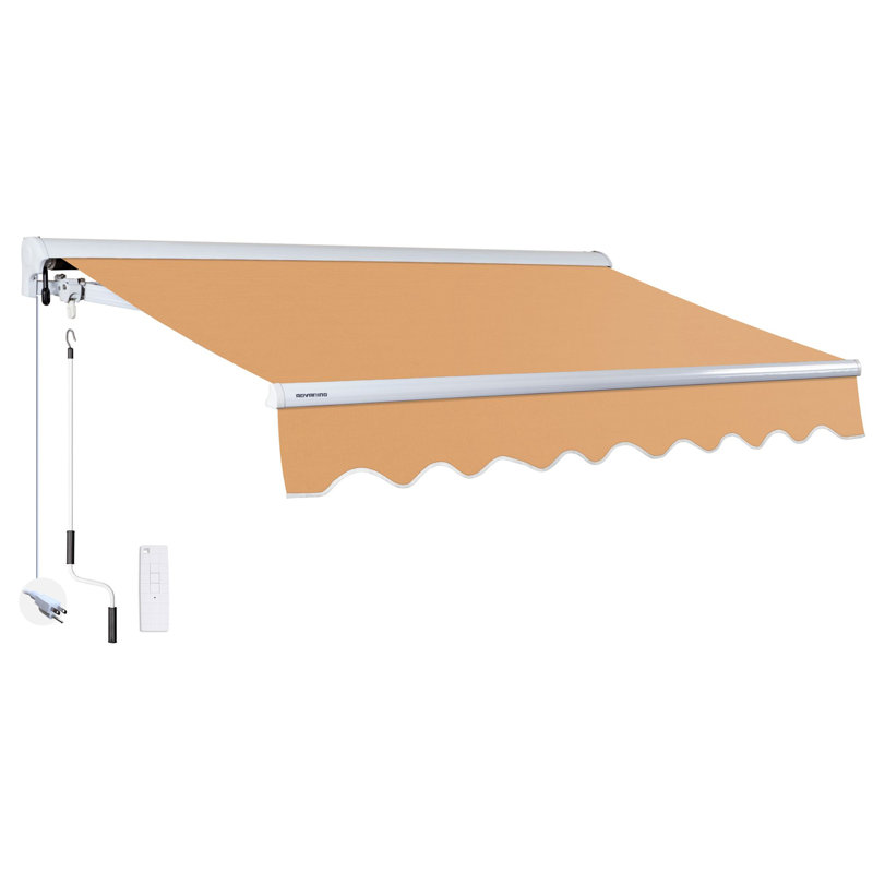 Advaning 12'x10' Motorized Patio Retractable Awning, 10.5" H x 142" W x 118" D, Solid Khaki
