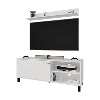 White TV Stand Melamine with Open Storage by Latitude Run