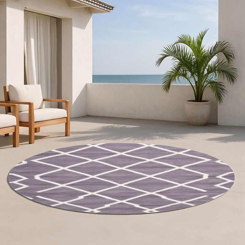 Tapis intérieur et extérieur rose Trellis, Rond 5 pi