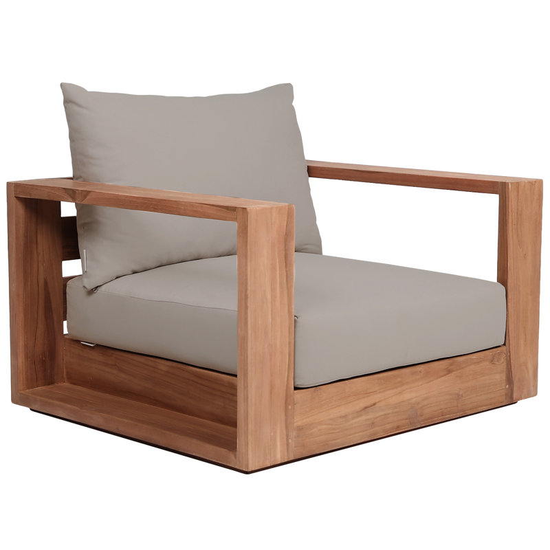 Teak Brown Outdoor Armchair with Gray Cushions