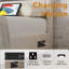 Structure de lit double avec station de charge, lit à DEL avec tête de lit tapissier, lit plateforme en métal avec rangement sous le lit, aucun sommier requis, silencieux, assemblage facile, gris clair-1254601157-1254601159