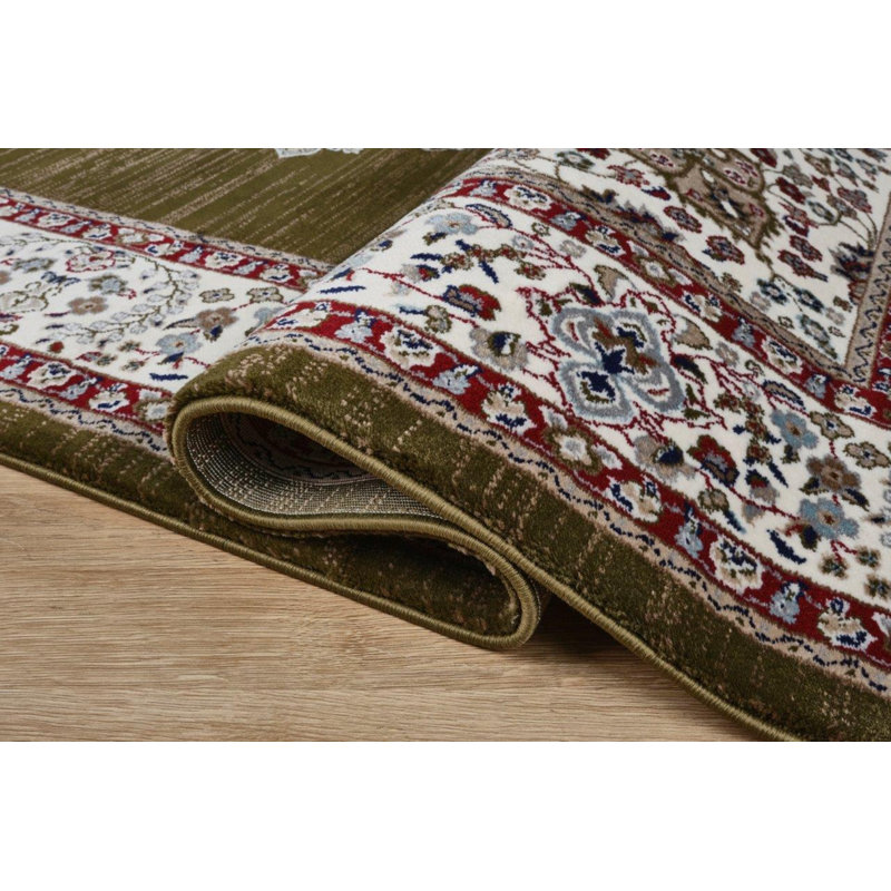 Master Collection Medallion Transitional Area Rug, Green, Runner 2' x 8'