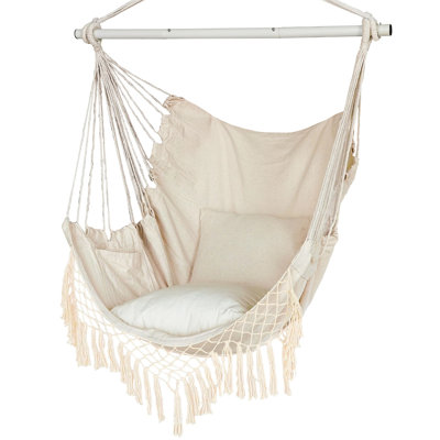 Hanging Rope Swing Seat,Macrame Hanging Chair Side Pocket With High Load-Bearing Metal Rod
