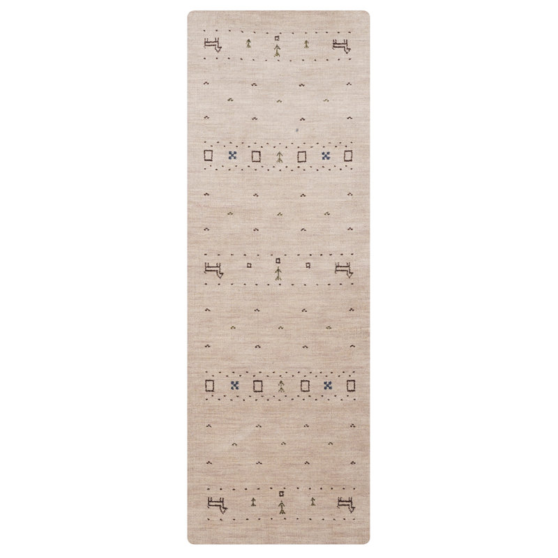 Tapis de couloir en laine nouée à la main St Catherine, Tapis de couloir 2 pi 6 po x 6 pi, Beige