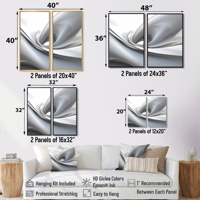 Abstrait contemplatif blanc gris - art abstrait de grandes vagues modernes, 32" H x 32" W, Black