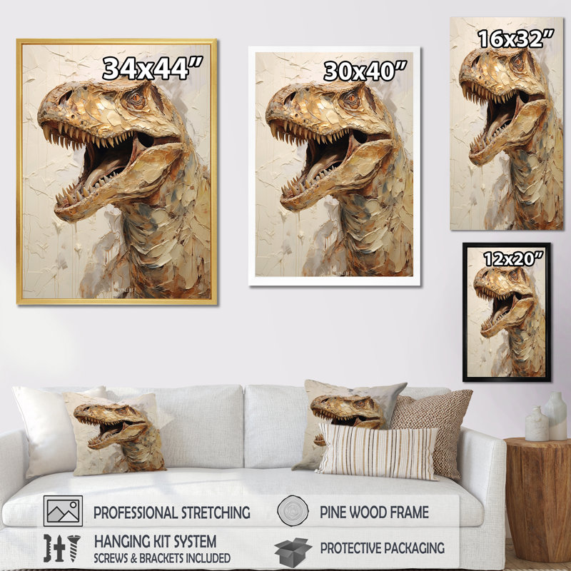 " Dinosaur T Rex Supreme III ", White Single Picture Framed, 32" H x 16" W x 1" D