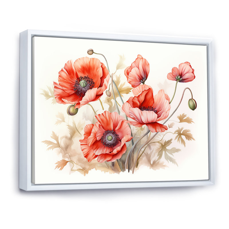 Charme des coquelicots dans Winter Delight I, Cadre flottant blanc, H 30 po x l 40 po