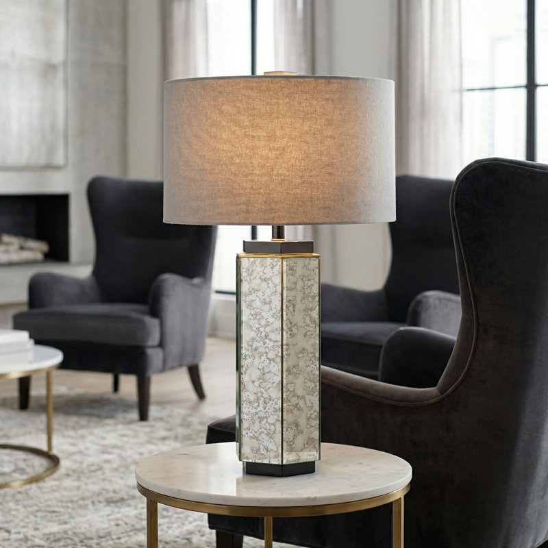 30.5" Metal Table Lamp With Gray Shade