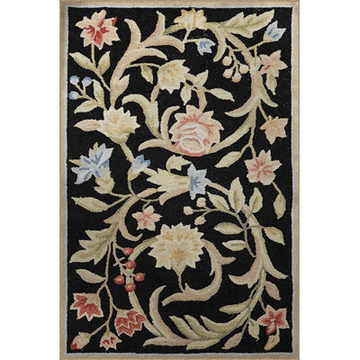Black-Themed Multi-Colored Floral Rose Patterned Creative Modern Decorative Rug
