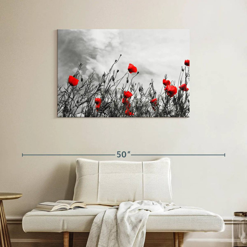 Harnek, fleurs de coquelicots rouges, H 26 po x l 39 po