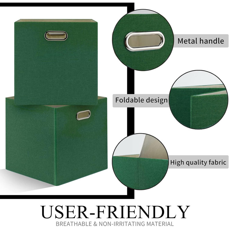 Set Of 4 Foldable Linen Cube Storage Bins With Handles