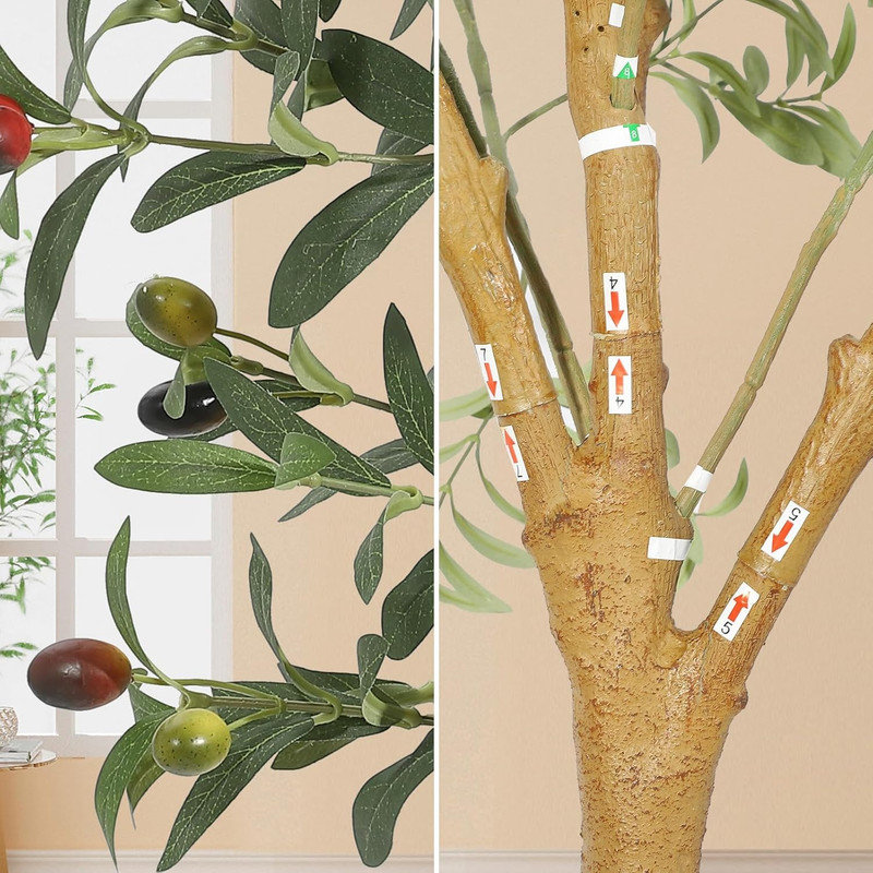 Olive artificielle 9 / 10pi avec fruits, faux arbre réaliste pour intérieur / extérieur, tronc de bois, grand