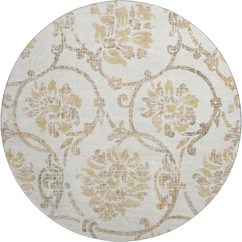 Premium Machine Washable Prisco Ivory Rug, Round 8'