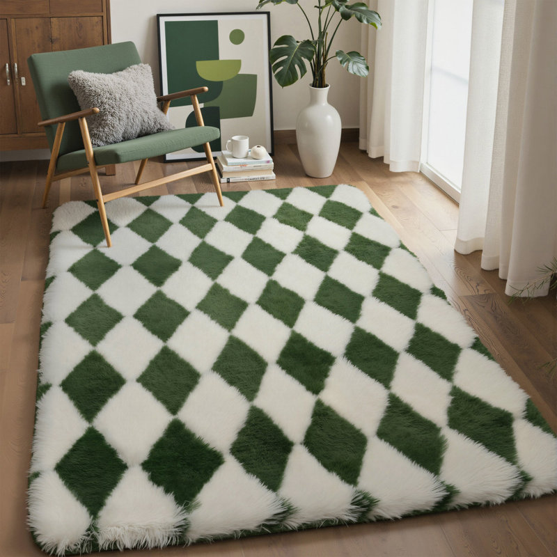Tapis vert à carreaux lavable à la machine, Rectangulaire 8 pi x 10 pi