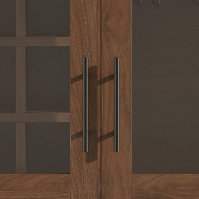 Tall Arched Bar Cabinet , Mid-Century Coffee Bar Cabinet with an Adjustable Shelf & 5 Hooks, 9 Wine Racks, 3 Glass Holder,Tempered Glass Doors, Wine Liquor Cabinet with a Large Drawer