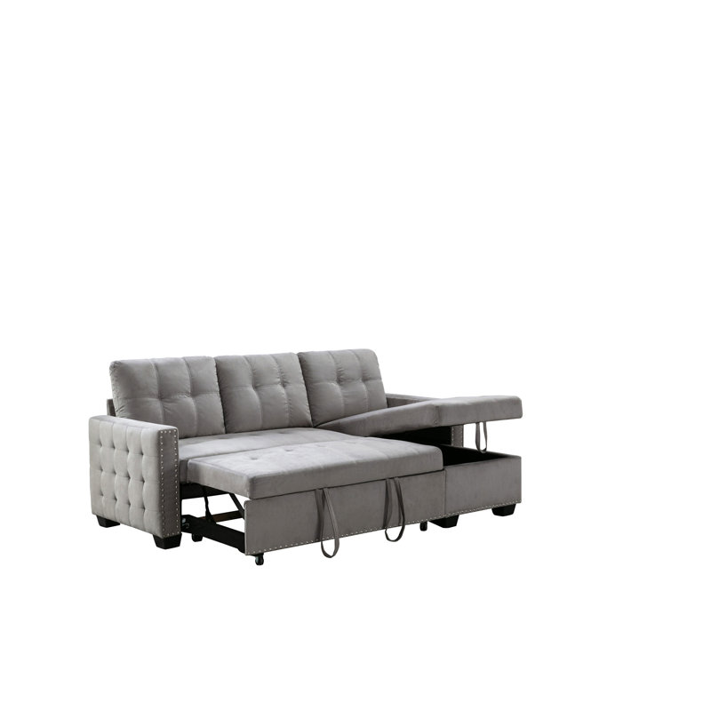 77 Inch Reversible Sectional Storage Sleeper Sofa Bed, Light Gray Fabric