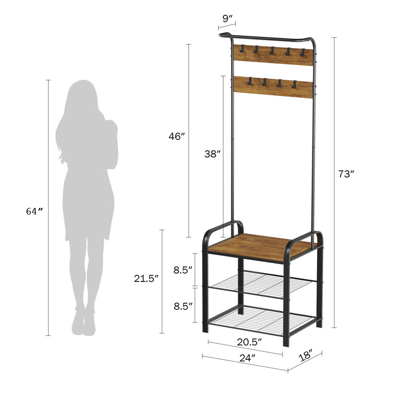 Hall Tree 60.9cm Wide with Bench and Shoe Storage