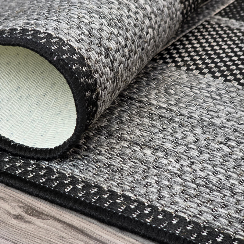 Gere Rug Non Slip Flat Weave Border Check Geometric Kitchen Living Room Carpet, Grey, Rectangle 200 x 280 cm