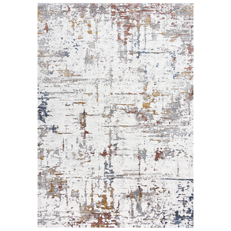 Tapis abstrait ivoire / gris, Rectangle 7 pi 8 po x 9 pi 10 po