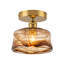 Vintage 1-Light Smoke Amber Glass Drum Mini Semi Flush Ceiling Light