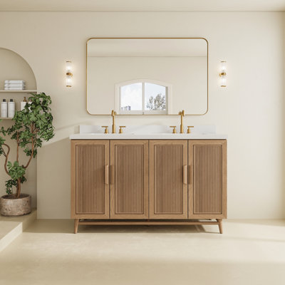 Meuble-lavabo double de 60 pouces avec comptoir en pierre reconstituée