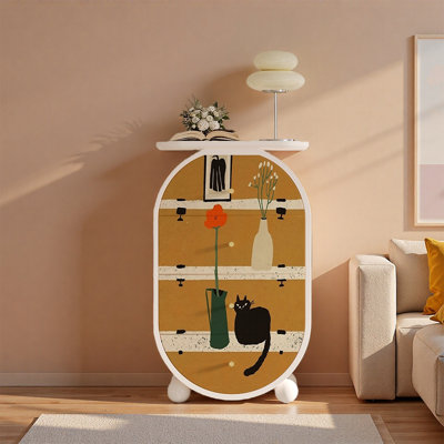 Oval Pine Wood Storage Cabinet