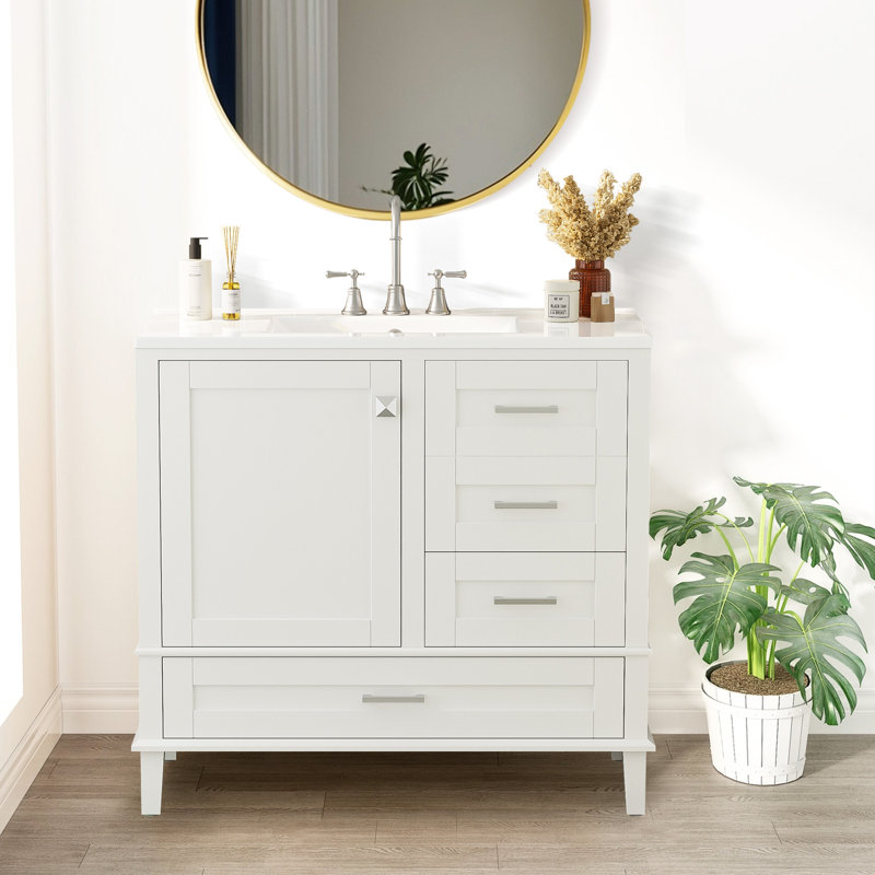 Meuble-lavabo moderne 36 "avec lavabo en céramique, Blanc