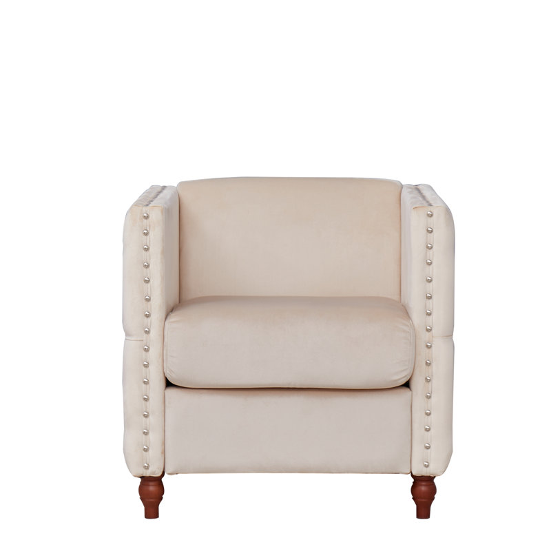 Chaise avec accoudoirs en velours 28,3 po, Velours beige
