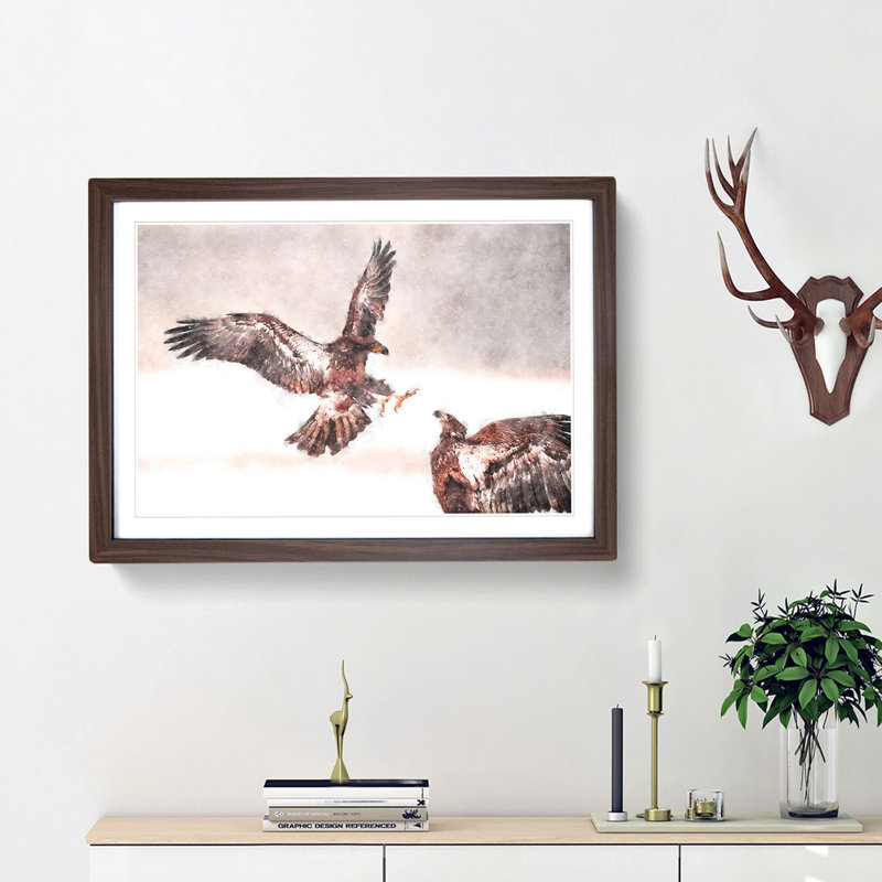 Eagle Attack - Picture Frame Graphic Art Print, Walnut Framed, 24cm H x 33cm W x 2cm D