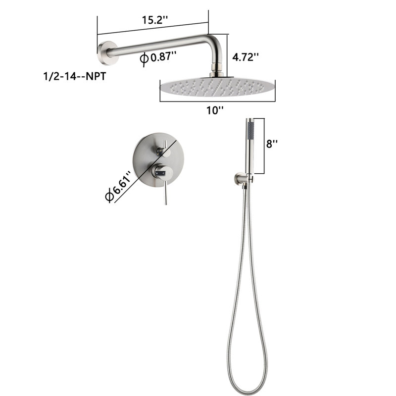 Pomme de douche en nickel brossé 10 po Fathomable - Unité portable de pluie et portable