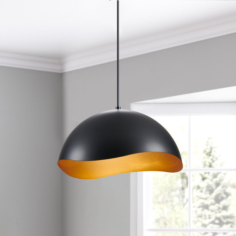 Luminaire suspendu moderne en métal à 1 lumière Dome, Noir mat