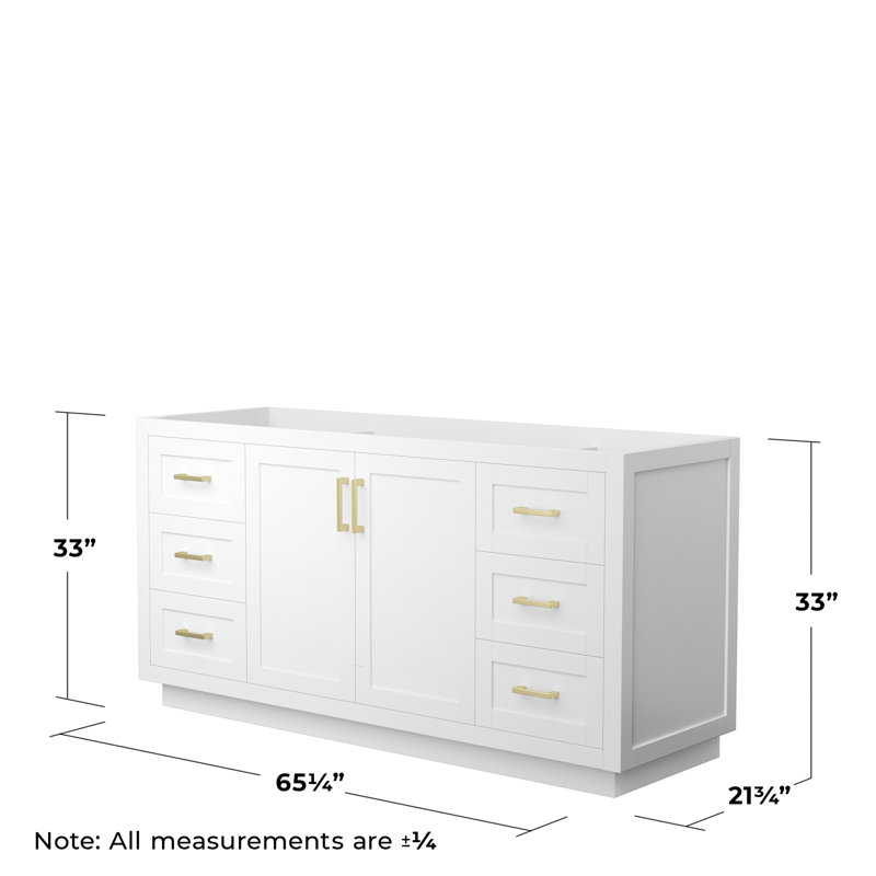Base de meuble-lavabo simple autoportante de 65,25 po Miranda seulement, Blanc / or brossé