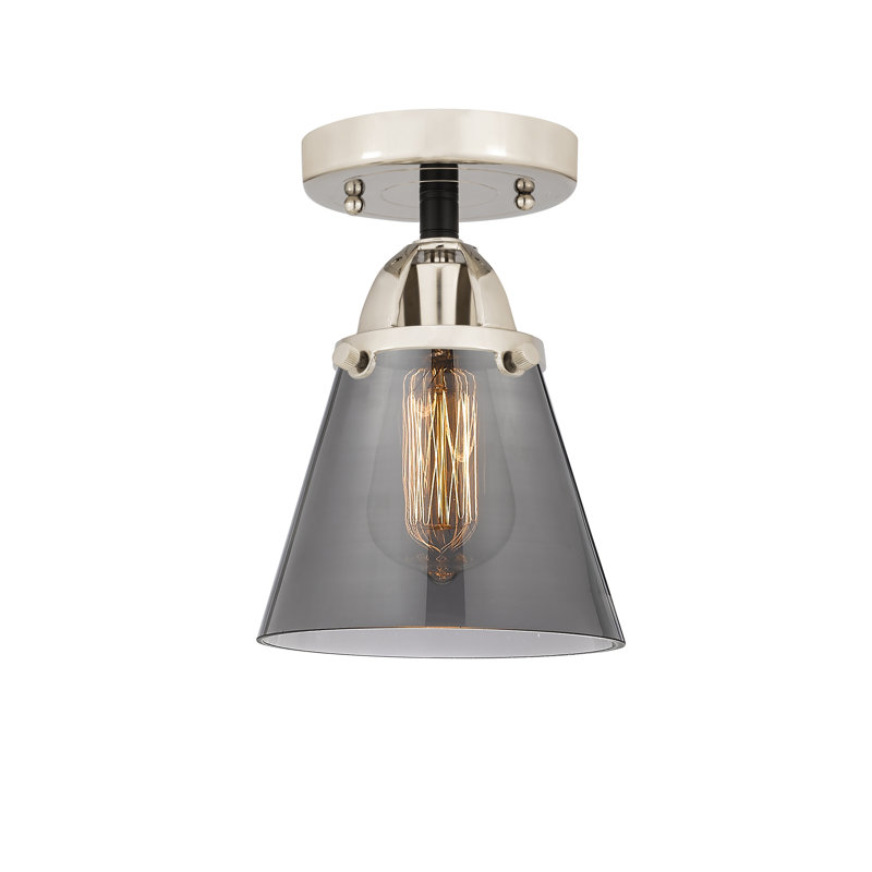 Plafonnier semi-encastré en verre à DEL, Plaqué couleur fumée, H 9,25 po x l 6,25 po x P 6,25 po, Nickel poli noir