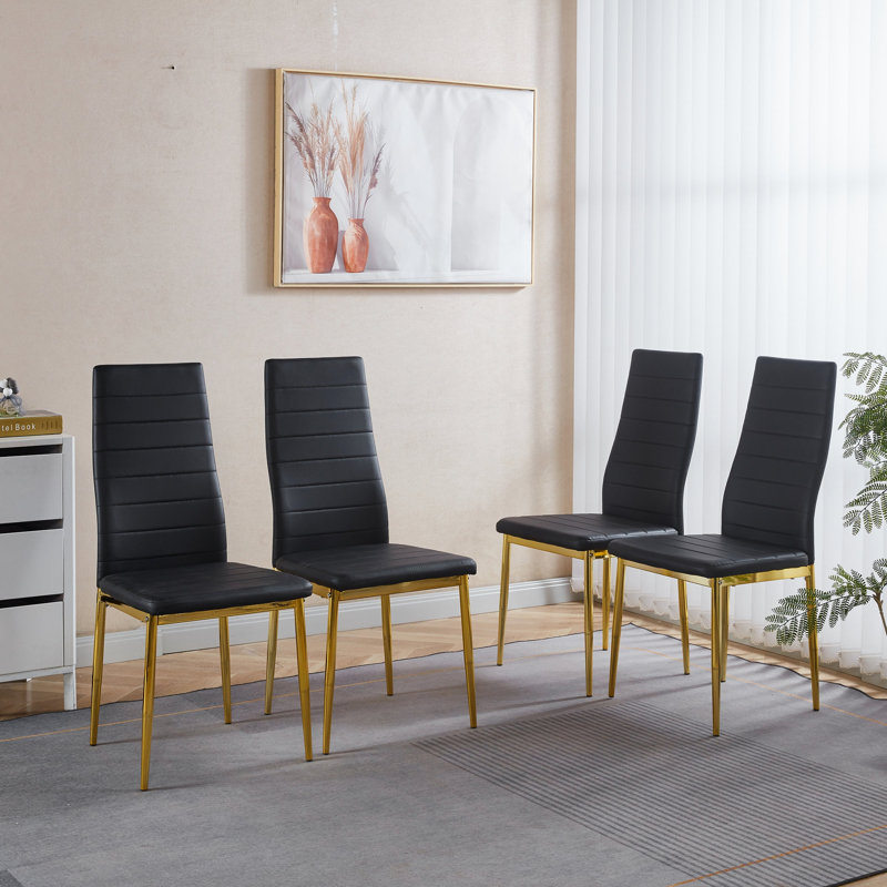 Ensemble de 4 chaises, couleur dorée, siège noir, Doré, Noir