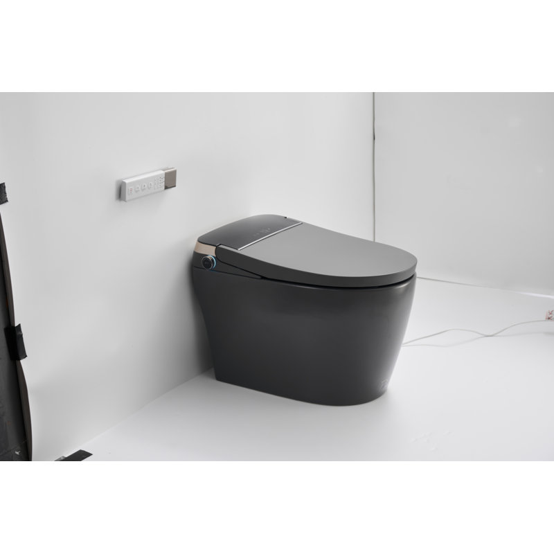 Toilette allongée une pièce au sol avec télécommande et couvercle automatique