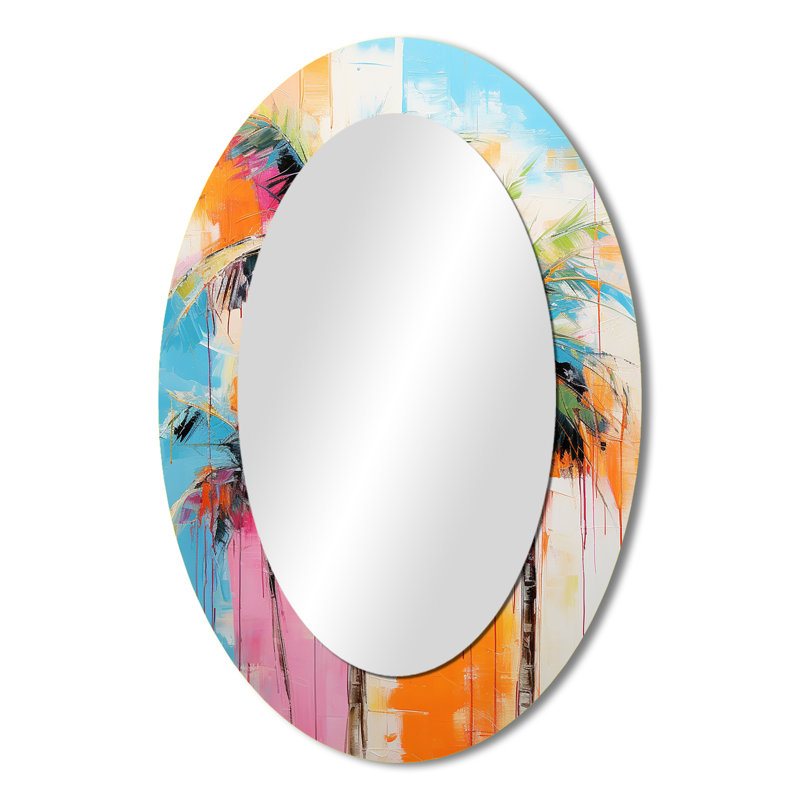 Palmiers Palm V - Grand miroir mural ovale sur métal, 36 po x 24 po
