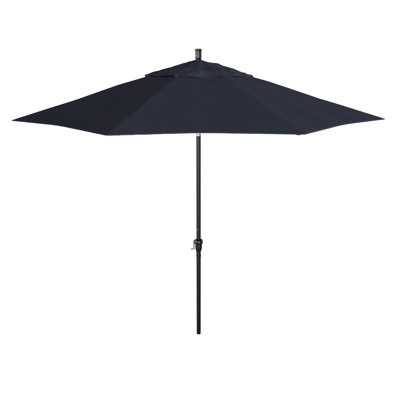 Parasol de patio 11 'en bronze avec inclinaison automatique et manivelle en spectre indigo Sunbrella