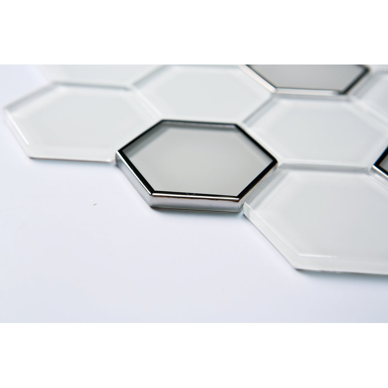 3" x 3" Glass Honeycomb Mosaic Wall Tile, Silver