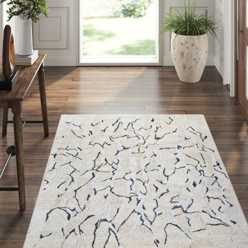 Banford Abstract Area Rug in Taupe/Black, Rectangle 2' x 3'