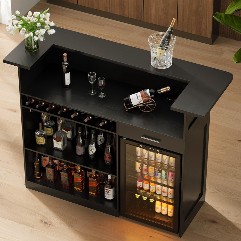 Framed Buffet Cabinet with Built-in Power Outlets & Wine Rack, Tall Sideboard Storage Credenza for Kitchen, Dining Room, Home Bar, Compatible with Mini Fridge, in Rustic Brown