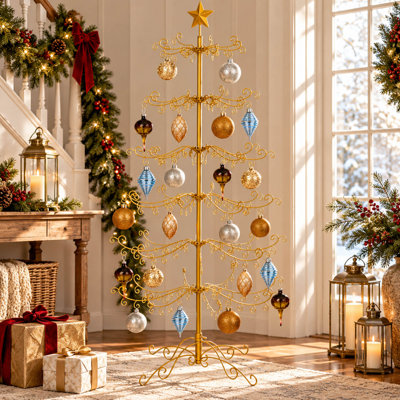 6FT Gold Wrought Iron Ornament Display Christmas Tree with Stand
