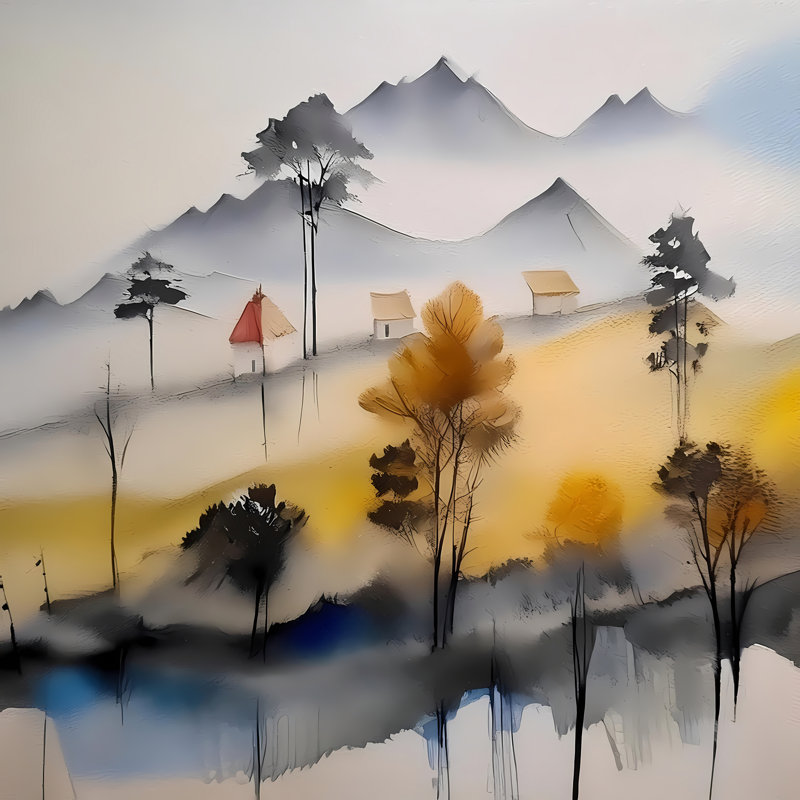 Brume matinale et prairies, H 24 po x l 24 po