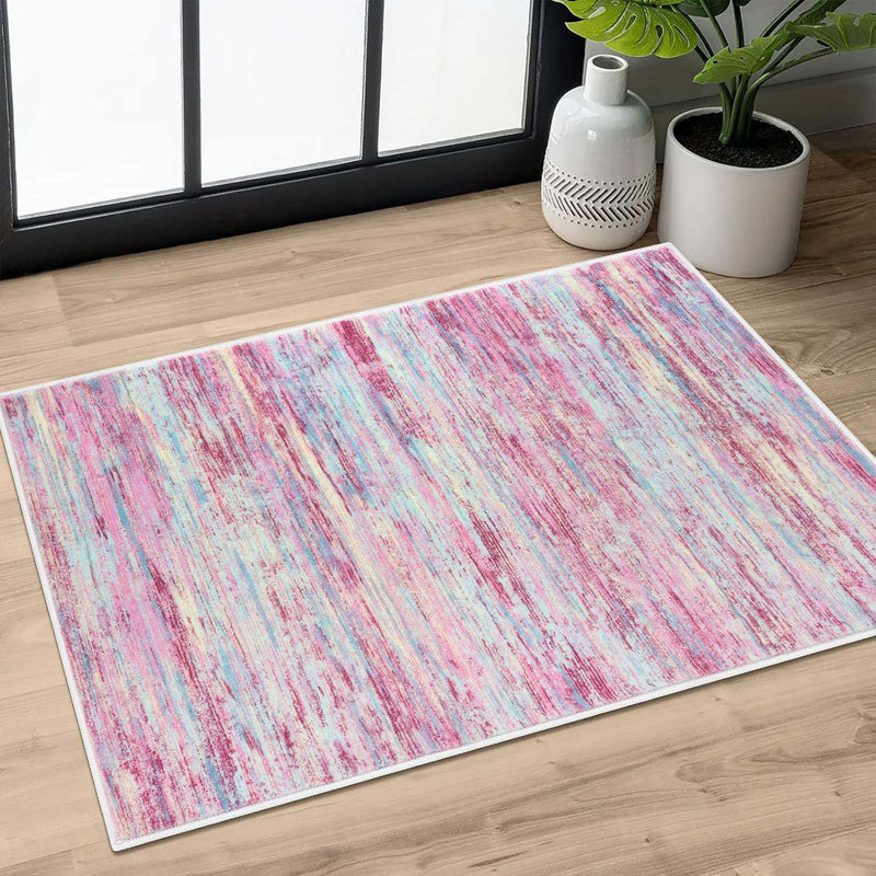 2'x3'Modern Abstract Rug For Entryway, Pink Colorful Super Soft Small Area Rug, Washable Non-Slip Kitchen Rugs, Low-Pile Mat For Bedside, Indoor Door Mat