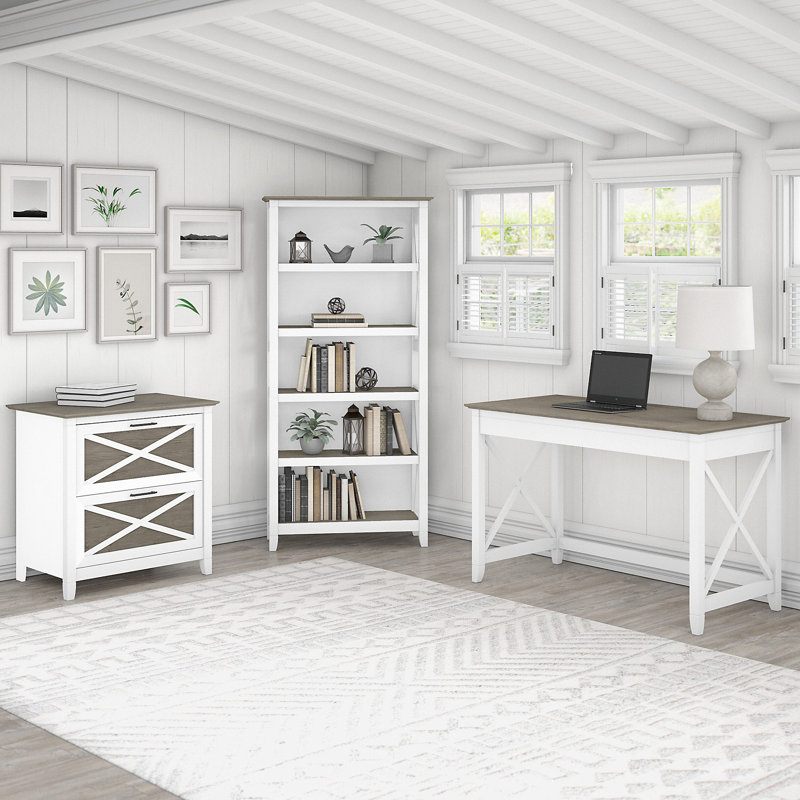 Huckins 3 Piece Writing Desk Office Set, Shiplap Gray/White