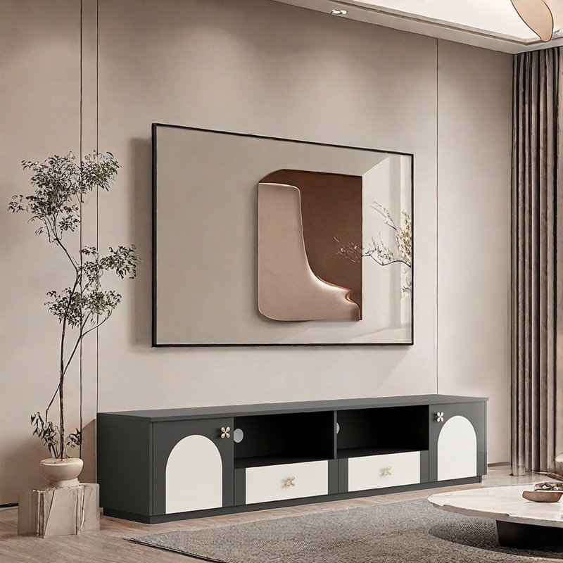 Meuble télé de salon de style italien, Noir/crème, 78.74"