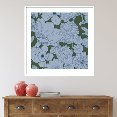 «Shadow Floral Blue» par Gabrielle Neil - reproduction d'art sur papier encadrée