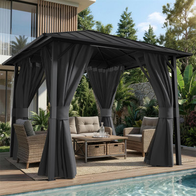 10 Ft. W X 10 Ft. D Outdoor Hardtop Patio Gazebo With Breathable Netting and Privacy Curtain for Patio, Backyard, Deck