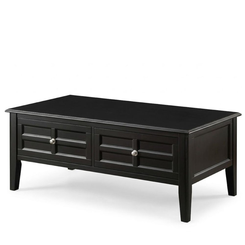 Reverie Table basse noire rectangulaire en bois avec 2 tiroirs et panneaux à volets