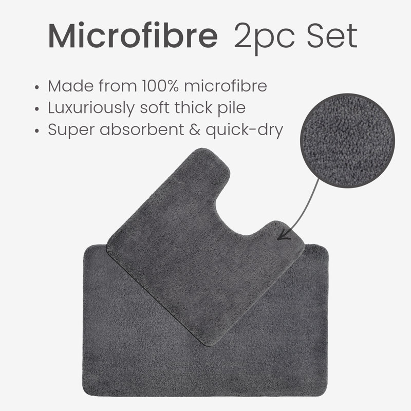 Allviya 2 Piece Bath Mat and Pedestal Mat Non Slip, Charcoal